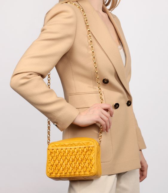 Yellow Quilted Lambskin Vintage Mini Camera Bag