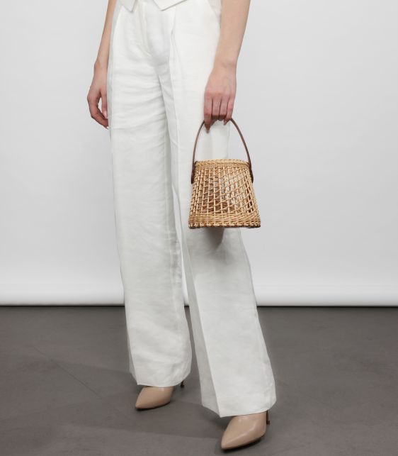 Natural, Fauve Veau Butler Calfskin & Woven Osier Wicker Sabot Picnic Basket Bag