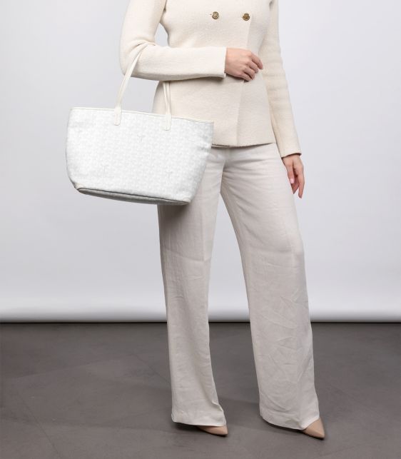 White Chevron Coated Canvas & Calfskin Leather Artois PM