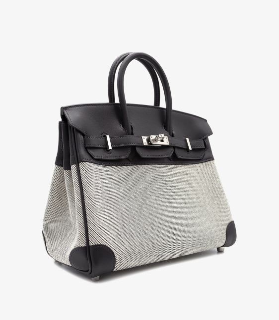 Black Swift Leather & Toile Birkin 25cm Retourne