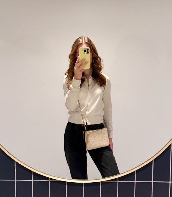 Beige & Rose Creme Empreinte Double Zip Pochette