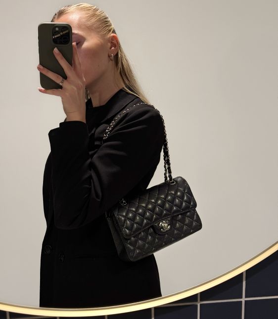 Black Quilted Caviar Leather Small Classic Double Flap Bag