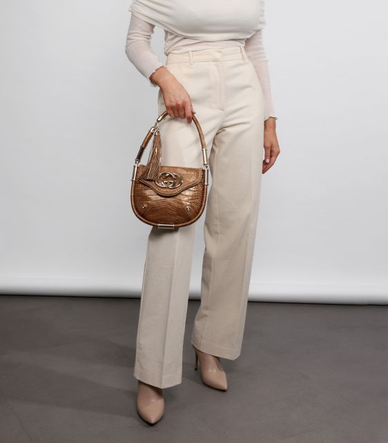 Bronze Metallic Alligator Leather Vintage Britt Tassel Flap Bag