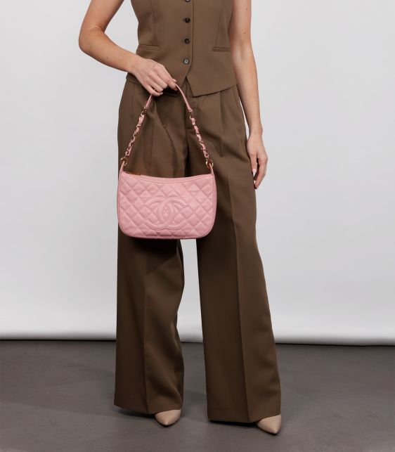 Pink Quilted Caviar Leather Vintage Timeless Hobo Bag