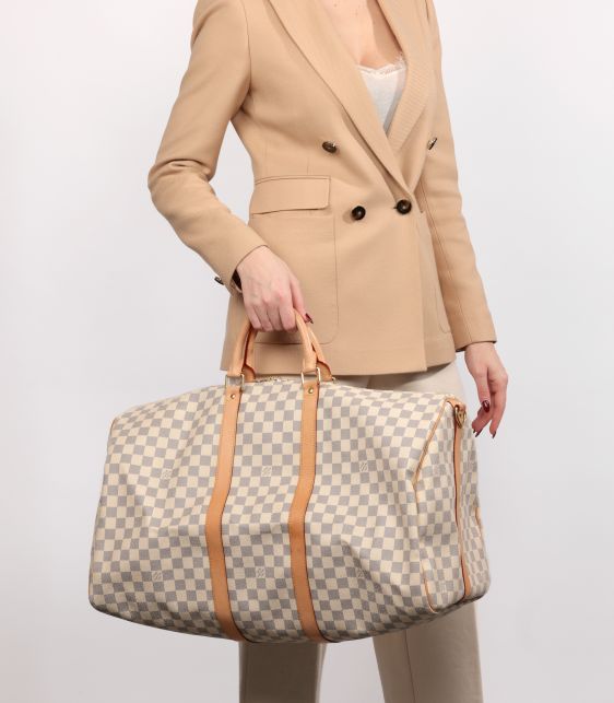 Damier Azur Coated Canvas & Vachetta Leather Keepall 55 Bandoulière