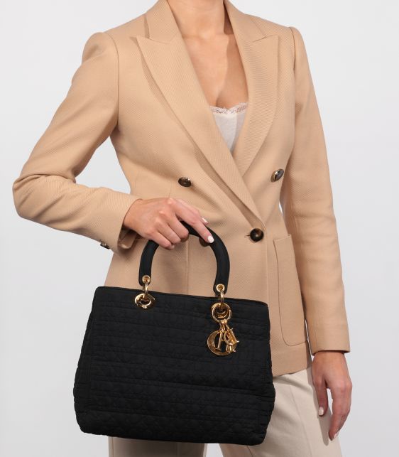 Black Quilted Nylon Vintage Large Lady Dior