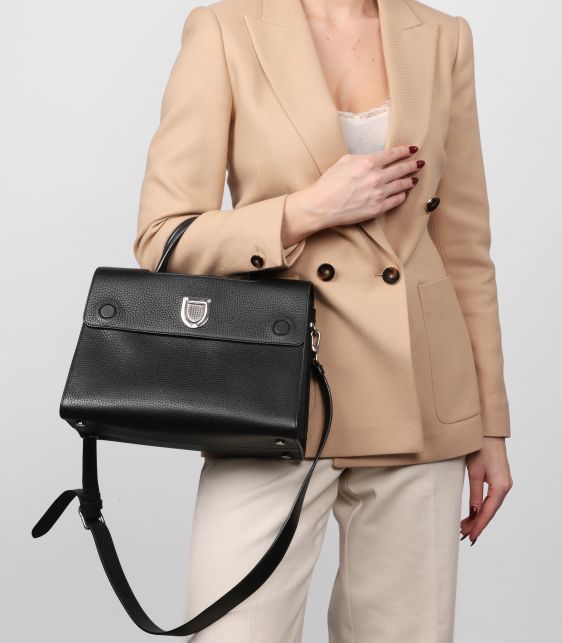 Black Grained Calfskin Leather Diorever Flap Tote