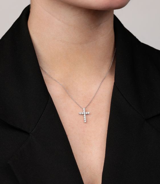 0.42ct Brilliant Cut Diamond Platinum Small Cross Pendant