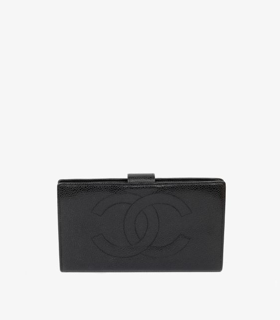 Chanel Black Caviar Leather Timeless Long Wallet at Xupes