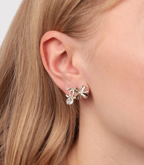 Crystal Gold Tone Four Leaf Clover CC Stud Earrings