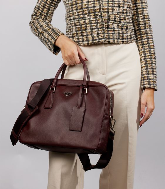 Burgundy Saffiano Leather Work Bag