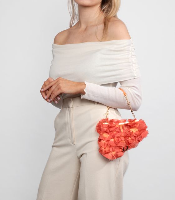 Coral Silk Vintage Rose Petal Mini Saddle Bag