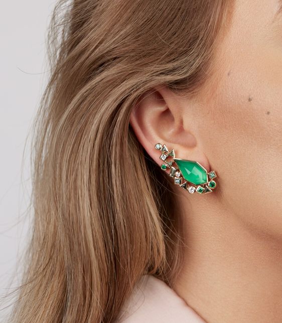 Green Agate Crystal Haze Gold Struck 18ct Yellow Gold Earrings