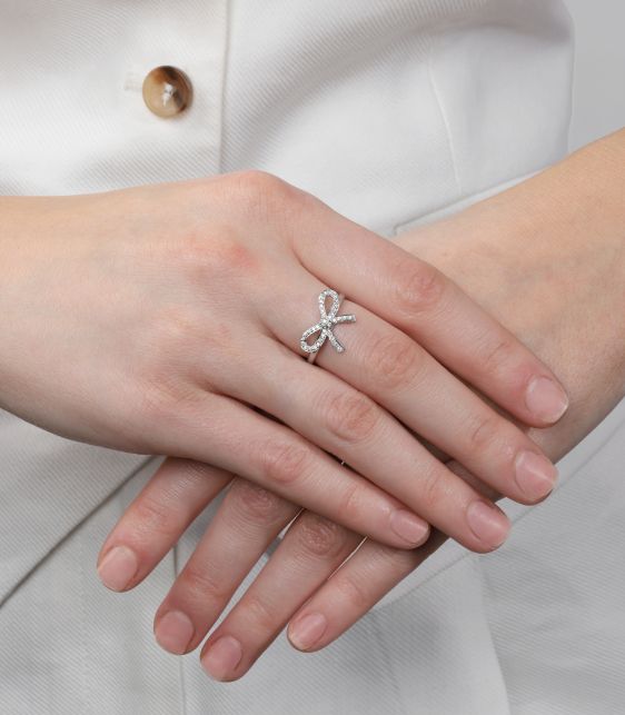 Diamond Set Platinum Bow Ring