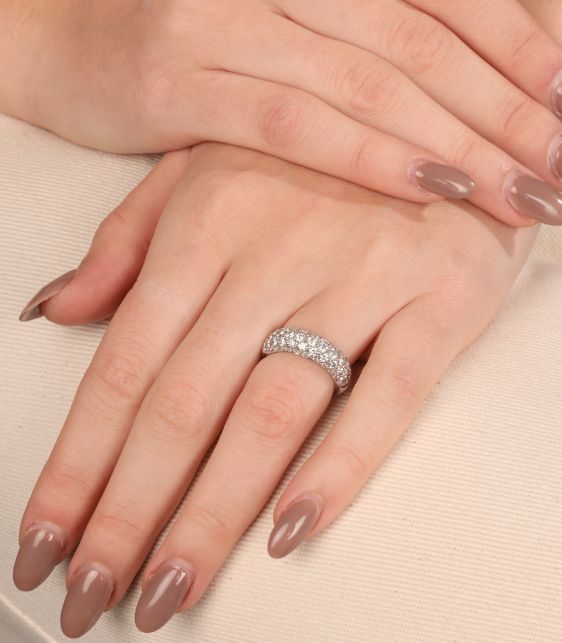 Pave Diamond 18ct White Gold Bombe Style Ring