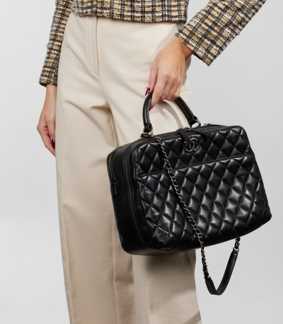 Black Quilted Lambskin Large Trendy CC Bowling Bag