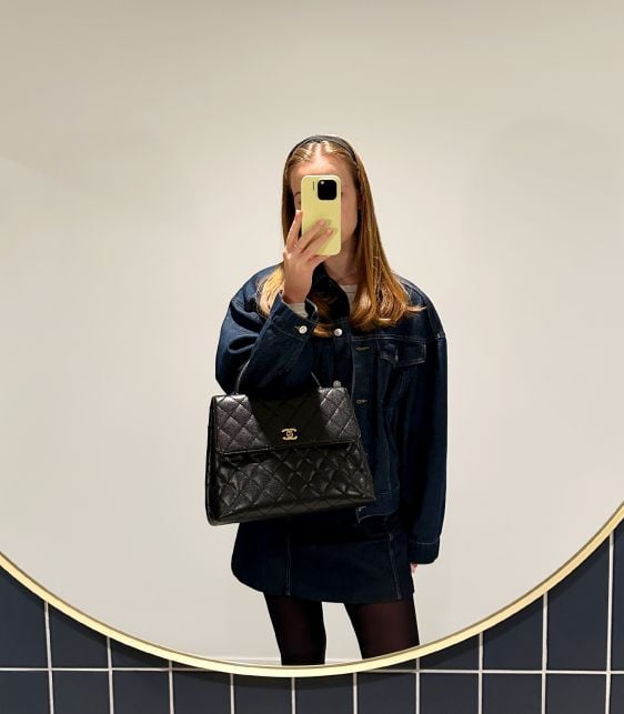Black Quilted Caviar Leather Vintage Classic Kelly
