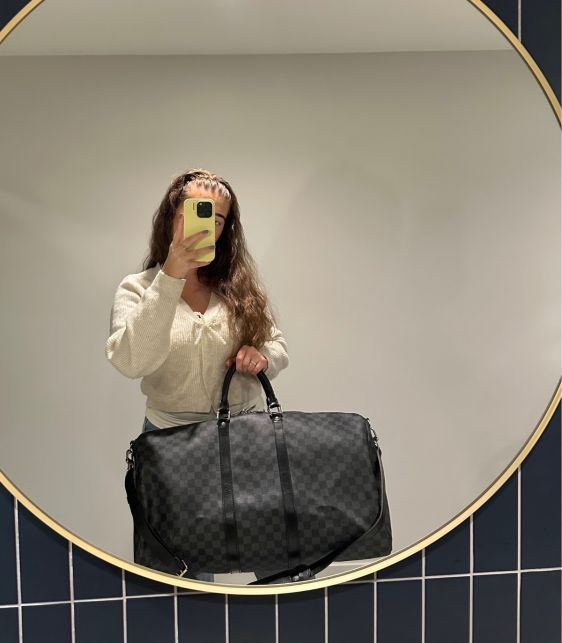 Graphite Monogram Damier Coated Canvas & Black Calfskin Leather Keepall 55 Bandoulière