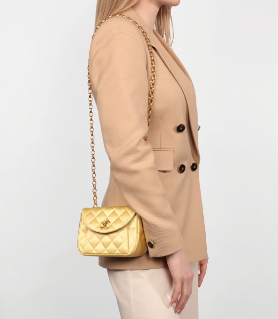 Yellow Quilted Satin Vintage Mini Flap Bag