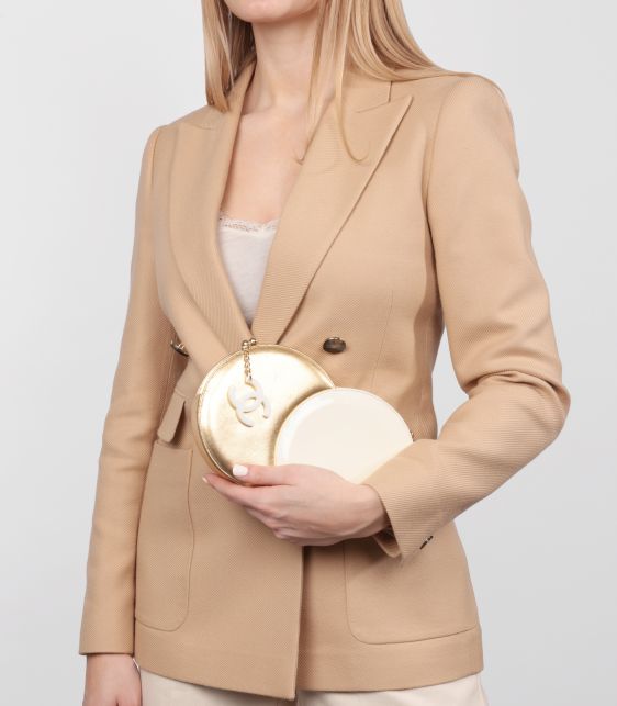 Gold Lambskin & Beige Patent Leather Double Circle Clutch