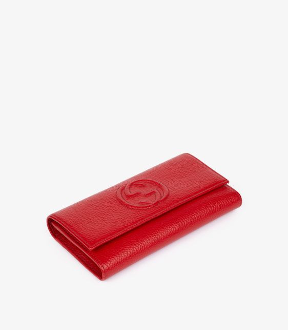Red Pebbled Calfskin Leather GG Soho Long Wallet