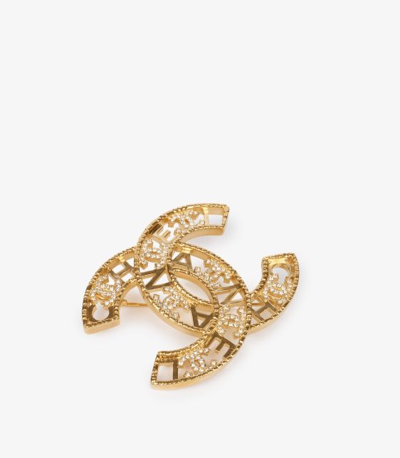 Crystal Gold Tone CC Logo Brooch