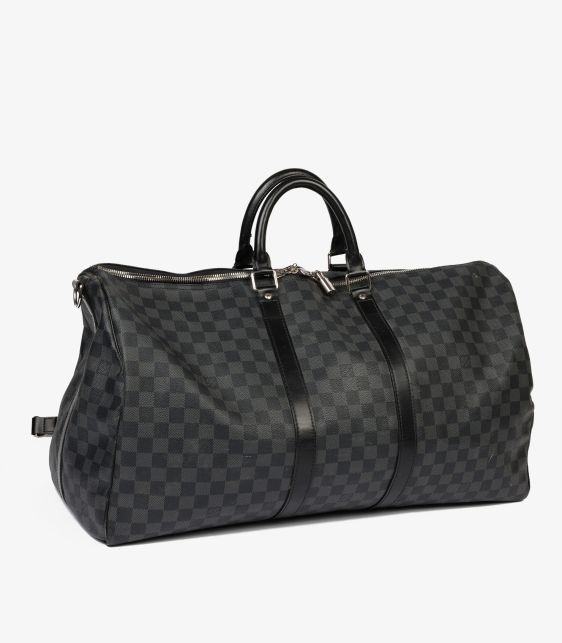 Graphite Monogram Damier Coated Canvas & Black Calfskin Leather Keepall 55 Bandoulière