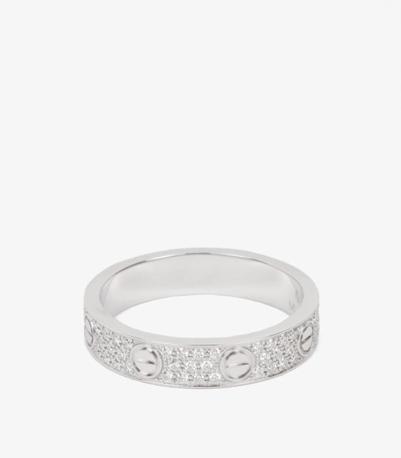 Pave Diamond 18ct White Gold Small Love Wedding Band Ring