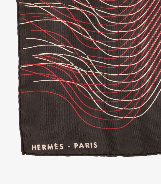 Brown, Orange & Cream Large H Cinetique Silk Scarf 90