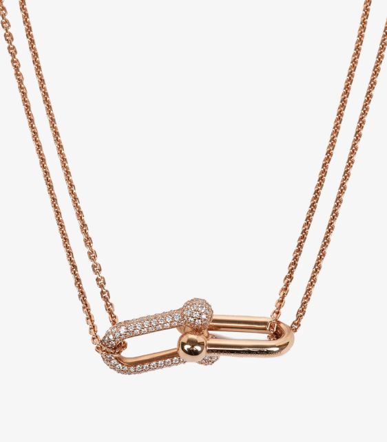 Pave Diamond 18ct Rose Gold Hardwear Large Double Link Pendant