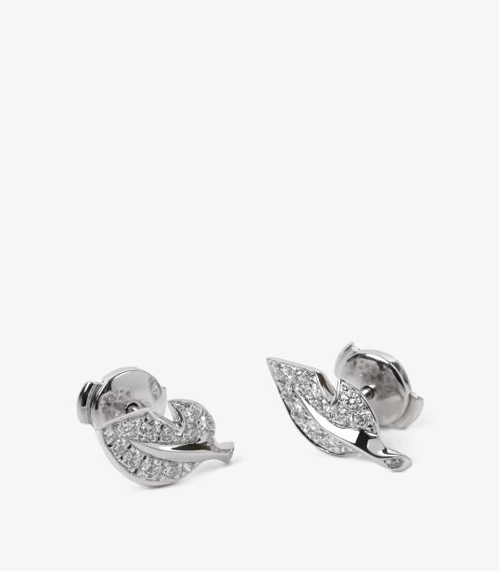 Diamond 18ct White Gold Rose Leaf Bagatelle Stud Earrings