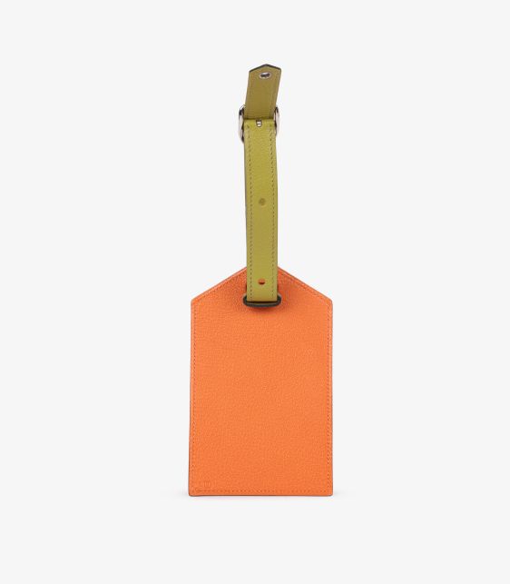 Orange H & Vert Chèvre Mysore Leather Luggage Tag