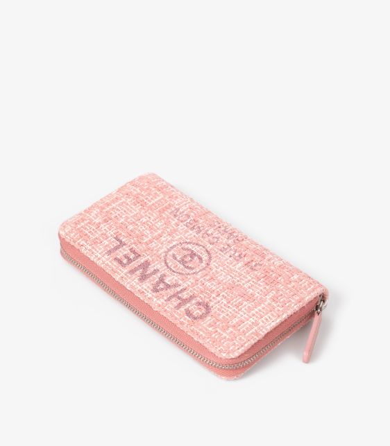 Pink Tweed & Lurex Deauville Long Zip Wallet