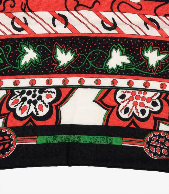 Black, Red, White & Green Large Treille et Muscade Silk Cashmere Shawl