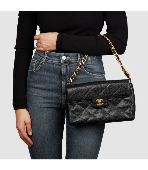 Black Quilted Caviar Leather Vintage Medium Classic Single Flap Bag
