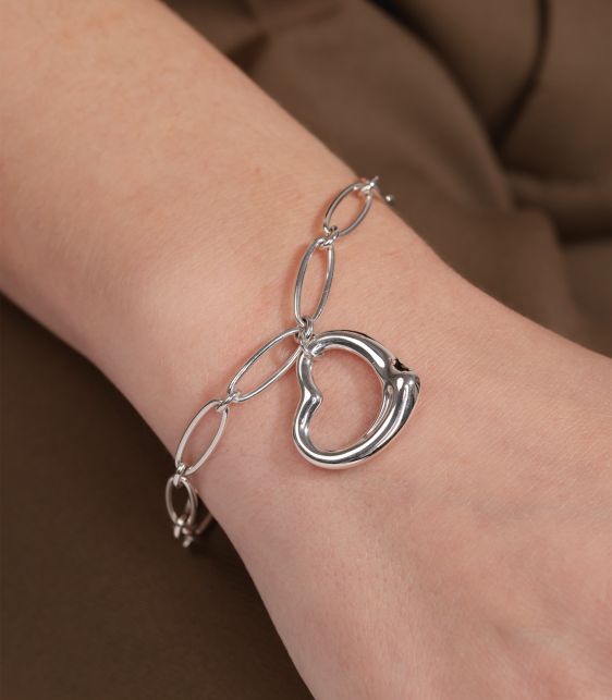 Sterling Silver Elsa Peretti Open Heart Large Link Bracelet