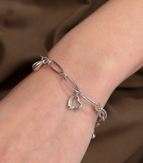 Sterling Silver Elsa Peretti 5 Charm Large Link Bracelet