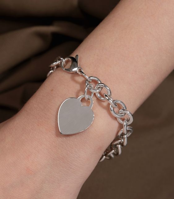Sterling Silver Heart Tag Charm Bracelet