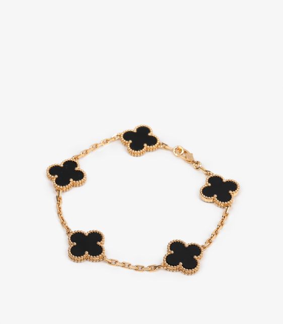 Onyx Yellow Gold Vintage Alhambra 5 Motif Bracelet