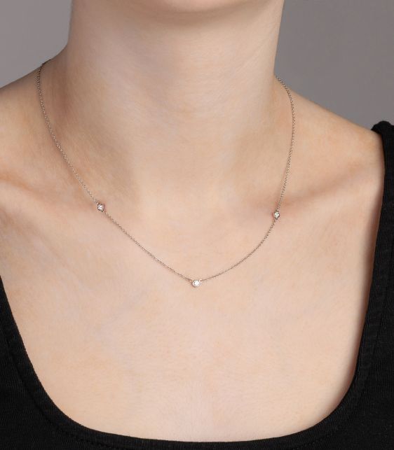 0.21ct Brilliant Cut Platinum 3 Diamond by the Yard Necklace