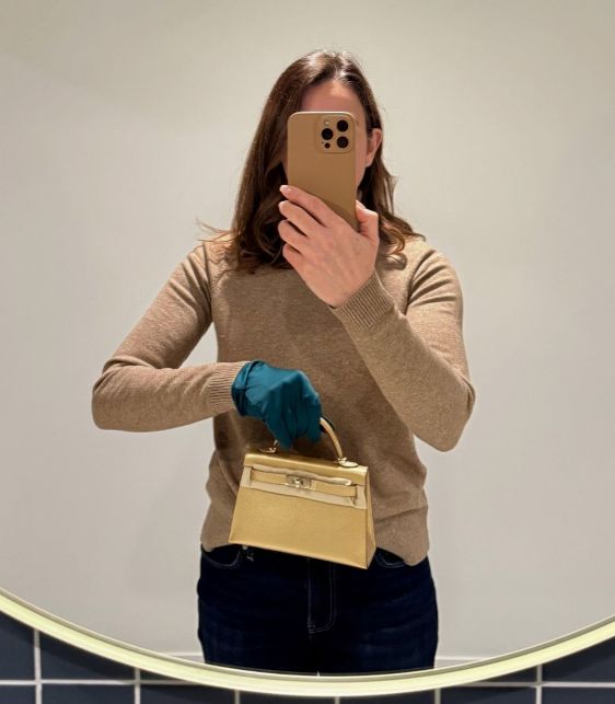 Doré Metallic Gold Chèvre Chamkila Leather Kelly 20cm II Sellier