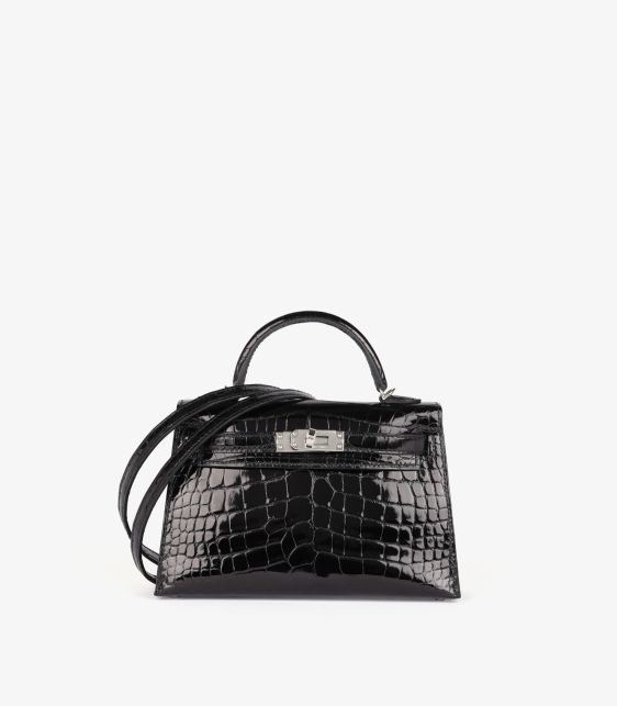 Black Shiny Mississippiensis Alligator Leather Kelly 20cm II Sellier