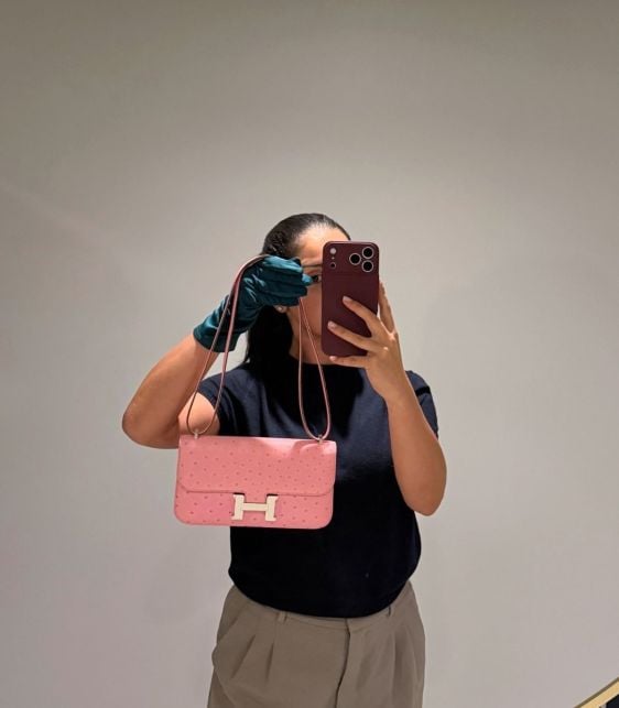 Bubblegum Ostrich Leather Constance Elan