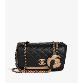 Chanel Black, Gold Metallic Camellia Mini Flap Bag HB5185
