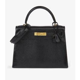 Hermès Black Lizard Leather Vintage Kelly 28cm Sellier JJLG007