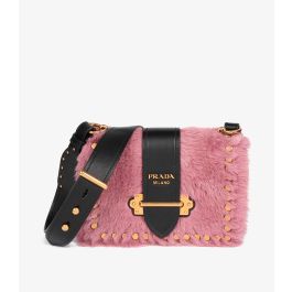 Prada Pink Calf Fur & Black Calfskin Small Cahier CB1009 | Xupes