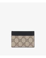 Black Calfskin Leather & GG Supreme Coated Canvas Cardholder