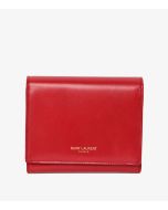 Saint Laurent Rouge Orient Shiny Smooth Leather Bi-fold Compact Wallet at Xupes