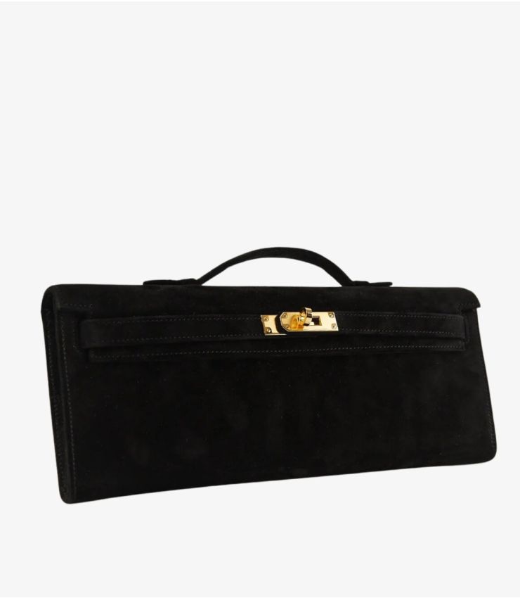 Hermès Black Veau Doblis Suede Kelly Cut LV007 Xupes
