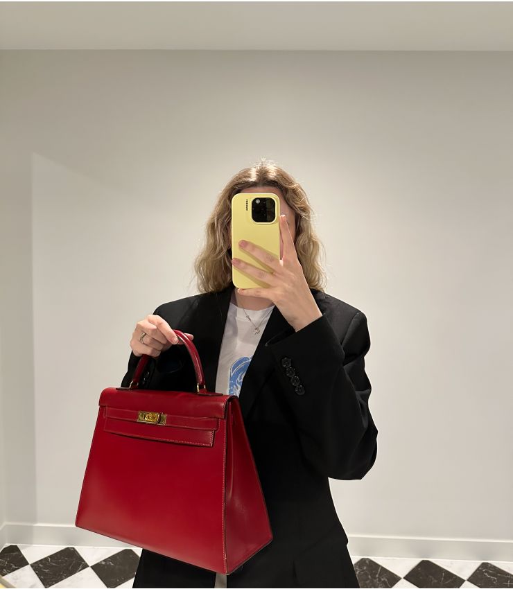 Hermès Rouge Vif Box Calf Vintage Kelly 32cm CB1471 | Xupes